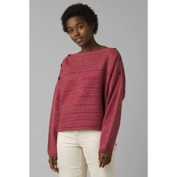 prAna Wool Blend Boat Neck Oversized Boxy Stripe Sweater Red size XL - Picture 2 of 10